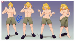 artist_request barefoot blonde_hair blue_eyes blush breast_expansion breasts cigarette covering embarrassed female gender_transformation genderswap genderswap_(mtf) hair_growth hair_over_one_eye humiliation large_breasts long_hair male mtf_transformation one_eye_covered one_piece rule_63 sanji sequence shoes shorts shounen_jump surprised topless topless_female transformation vinsmoke_sanji wardrobe_malfunction
