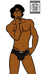 abs aladdin aladdin_(character) alluring athletic athletic_male briefs briefs_only bulge disney fit fit_male male_only melanin tagme underwear underwear_only wolffhunter_art