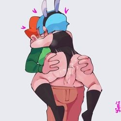 anal ass ass_focus ass_grab ass_up black_legwear boyfriend_(friday_night_funkin) bunnysuit clothed clothed_sex clothes dick femboy femboyfriend friday_night_funkin gay kissing kneehighs male_on_femboy mob_face pico_(newgrounds) rabbit_ears video_game_character video_games yaoi yimii