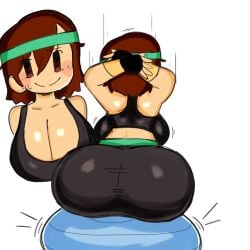 1girls 2d ass ass_up big_ass big_breasts big_butt chara chara_(mochikirb_style) cleavage clothed deep_cleavage exercise exercise_ball female female_only hands_behind_head mob_face mochikirb shortstack solo solo_female sports_bra sweatdrop undertale undertale_(series) wide_hips yoga_ball yoga_pants