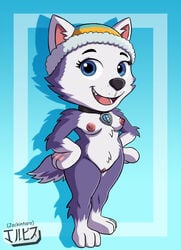 2021 anthro blue_eyes breasts canine collar dog_girl everest_(paw_patrol) fanart female female_only furry hat jackintaro nickelodeon nipples paw_patrol pussy