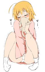 blonde_hair blush female haroukitei_kigurumi joshiraku masturbation panties sitting socks solo