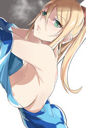 areola_slip blonde_hair breasts breasts_out breasts_out_of_clothes metroid nintendo samus_aran tomas_(kaosu22) undressing zero_suit zero_suit_samus