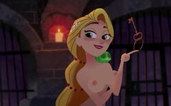 blonde_hair blush breasts disney disney_channel disney_princess edit frog green_eyes key naked nipples nude pressing_breasts_together rapunzel screenshot screenshot_edit smile tangled tangled:_the_series tittydispenser