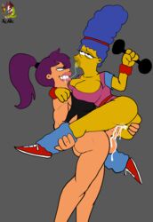 2021 after_kiss ahe_gao big_ass big_breasts cheating cheating_wife crossover cucked_by_futa cum cum_inside digital_media_(artwork) futa_on_female futadom futanari futurama grin gym_uniform lifting_person marge_simpson muscular_futanari nekomajinheika nekomajinsama open_mouth orgasm saliva_string the_simpsons turanga_leela vaginal_penetration vaginal_sex