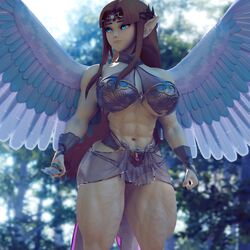 3d 3d_(artwork) a_link_to_the_past abs armor dashie116 huge_breasts long_hair muscular_female nintendo princess_zelda the_legend_of_zelda wings zelda_(a_link_between_worlds) zelda_(a_link_to_the_past)