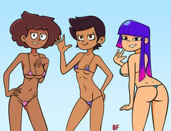 3girls amphibia anne_boonchuy asian ass bangs bf bf_(artist) bikini breasts brown_skin crossover dark-skinned_female dark_hair dark_skin disney disney_channel eyelashes female female_focus female_only glitch_techs hispanic human japanese latina luz_noceda miko_kubota multiple_females multiple_girls navel netflix nickelodeon pink_bikini purple_bikini purple_hair short_hair straight_hair swimsuit thai the_owl_house trio