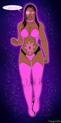 absurdres brown_hair choker corruption dark_skin dc dc_comics enemy_conversion female_only femsub glowing glowing_eyes green_lantern green_lantern_(series) happy_trance hypnosis hypnotic_accessory jessica_cruz long_hair megaguardain mind_control open_mouth pink_hair smile solo star_sapphire_(dc) star_sapphire_corps super_hero tech_control text thighhighs violet_lantern western