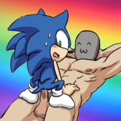 1:1 anal bodily_fluids clothing cowgirl_position cum cum_in_ass cum_inside duo eulipotyphlan footwear from_front_position genital_fluids hedgehog hi_res human karlo male male/male male_on_bottom male_on_top mammal on_bottom on_top rainbow sex socks sonic_(series) sonic_the_hedgehog yaoi