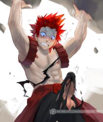 1boy abs accidental_exposure armpits arms_up balls big_balls big_penis eijirou_kirishima erect_penis erection exposed exposed_balls exposed_nipples exposed_penis hard_on hole_in_pants lifting male male_only muscle muscles muscular muscular_male my_hero_academia nipples penis penis_out quirk_(mha) red_eyes red_hair reddverse ripped ripped_bodysuit ripped_clothes ripped_clothing ripped_leggings ripped_pants solo spiky_hair startled suit suit_symbol superhero torn_bodysuit torn_bottomwear torn_clothes torn_clothing torn_legwear torn_pants