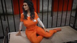 1futa 3d augustina_(nothingmore) cameltail clothed clothing erection_under_clothes fully_clothed futa_only futa_sans_balls futanari hourglass_figure huge_breasts intersex large_penis muscular_futanari nothingmore prison prison_cell prison_clothes prisoner sitting taller_girl