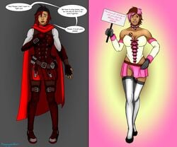 1girls alternate_costume before_and_after bimbo bimbofication brainwashing choker corruption corset enemy_conversion female female_only femsub hair_color_change happy_trance hypnosis identity_death instant_loss megaguardain mind_control neo_(rwby) ruby_rose rwby slave tagme vibrator