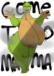 anthro bald dinosaur dotty_(jovi_cap) green_skin huge_breasts megokinho milf mommy_kink walking