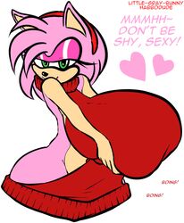 amy_rose anthro ass bedroom_eyes big_breasts big_butt breasts clothing dialogue eulipotyphlan eyeshadow female habbodude heart hedgehog holding_breast huge_breasts huge_butt hyper hyper_breasts lips lipstick little-gray-bunny looking_at_viewer makeup mammal meme meme_clothing narrowed_eyes onomatopoeia seductive sega smile solo sonic_(series) sonic_the_hedgehog_(series) sound_effects sweater text topwear video_games virgin_killer_sweater wide_hips