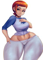 1girls aged_up alternate_breast_size alternate_version_available ben_10 big_breasts cleavage curvy fat_mons female female_only green_eyes gwen_tennyson huge_areolae huge_ass huge_breasts hyper_thighs large_breasts lyn_nyl massive_thighs orange_hair pale-skinned_female pale_skin puffy_nipples pussy_bulge red_hair short_hair thick_lips thick_thighs thin_waist thunder_thighs voluptuous wide_hips