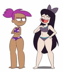 2girls bikini black_hair black_strategy bow cartoon_network chocolate_and_vanilla crossover dark-skinned_female enid female female_only happy_female laugh laughing legs light-skinned_female long_hair ok_k.o.!_let's_be_heroes panties purple_hair scobionicle99 star_wars swimsuit underwear unhappy_female