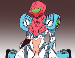 1girls armor armored_samus artist_request blush female metroid metroid_dread nintendo power_suit pussy samus_aran solo