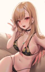 alternate_costume bikini blonde_hair breasts choker cleavage female gyaru kitagawa_marin long_fingernails official_alternate_costume peace_sign solo sono_bisque_doll_wa_koi_wo_suru swimsuit v v_sign xi_xeong