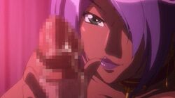 1boy 1girls aishwarya_ray animated black_skin blowjob brunette censored dark-skinned_female koutetsu_no_majo_anneroze large_breasts licking licking_penis married_woman oral penis_licking precum purple_hair purple_lipstick