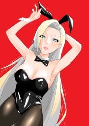 1girls alternative_costume animal_ears arm_behind_head armpit_pose armpits arms_up bangs bare_arms black_bowtie black_leotard black_neckwear blonde_hair blue_eyes bowtie breasts bunny_ears cleavage clothing deep_armpits eyelashes_visible_through_hair female female_only hair_down hairline high_resolution ino_yamanaka kunoichi large_breasts leotard lipgloss lips lipstick long_hair looking_at_viewer makeup naruto naruto:_the_last naruto_(series) naruto_shippuden pink_lipstick platinum_blonde_hair playboy_bunny presenting_armpit red_background s_keruda sexy_armpits sideboob simple_background sleeveless smooth_armpits solo swept_bangs textless thick_lips upper_body very_high_resolution waist_up white_detached_collar white_wrist_cuffs