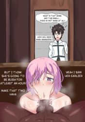 1girls 2boys :>= big_penis blowjob blowjob_face cuckold dark-skinned_male dark_skin desk dirty english_text eye_contact fate/grand_order fate_(series) fellatio fellatio_face female fujimaru_ritsuka_(male) heart interracial lust male male_pov mash_kyrielight musky netorare oral oral_sex pov reecedantes stealth_fellatio stealth_oral stealth_sex steam stink table text under_the_table vacuum-like_fellatio vacuum_blowjob vacuum_fellatio vacuum_suck