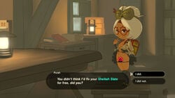 areolae backpack breasts breath_of_the_wild censored female glasses goggles heightes nipples panties purah red_eyes sheikah text the_legend_of_zelda thighs white_hair