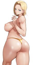 1girls android_18 animated blonde_hair blue_eyes cameltoe cleavage curvy dragon_ball erect_nipples female gif huge_areolae huge_ass huge_breasts puffy_nipples short_hair slideshow thick_lips voluptuous wide_hips yoshi55level yoshio_(55level)