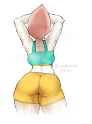 ass big_ass bra cartoon_network colored female gem_(species) lewdssonk muscular muscular_female orange_hair pearl_(steven_universe) shorts sketch solo steven_universe tight_clothing viewed_from_behind