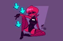 black_eyes breasts down_button fishnet_stockings friday_night_funkin girlfriend_(friday_night_funkin) minus_gf_(iagoanims) pixel_art pixelated pongy purple_background