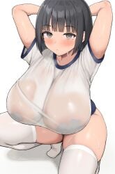 1girls bloomers breasts buruma chubby female gym_clothes gym_uniform hips huge_breasts light-skinned_female light_skin naughty_face neneneji original original_character sweat sweaty_body thick_thighs thighs wide_hips