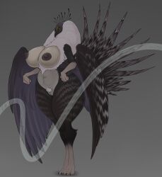 absurd_res anthro areola avian beak big_breasts bird breasts feathered_wings feathers female fur galliform genitals grouse hi_res khemmmis nipples nude phasianid sage-grouse simple_background solo vulva wings