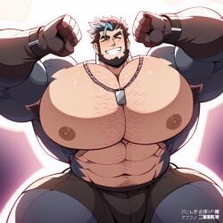 1boy ai ai_generated bara bara_tiddies bara_tits big_breasts big_chest big_pecs busty gay hairy_chest huge_breasts huge_chest huge_pecs male male_only muscular muscular_male solo solo_male wolfygabo_garcía