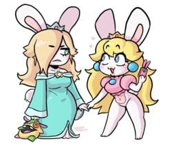 :3 blonde_hair blue_dress bunny_ears bunny_girl bunny_tail doll dress furry loggus_doggus mario_(series) mario_+_rabbids mario_+_rabbids:_sparks_of_hope princess_peach_(cosplay) princess_rosalina_(cosplay) rabbid rabbid_peach rabbid_rosalina rabbit rabbit_humanoid raving_rabbids shortstack thick_lips