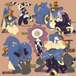 1:1 anthro anus ass balls big_balls big_penis bodily_fluids breasts cum cum_inside dialogue duo eeveelution english_text female feral generation_2_pokemon generation_4_pokemon genital_fluids genitals glowing glowing_eyes gold_(metal) gold_jewelry hi_res huge_balls huge_cock jewelry lucario male mummified mummy_wrappings nintendo penetration penile penile_penetration penis pokemon pokemon_(species) snazzle_snapp text umbreon vaginal_penetration vaginal_penetration yellow_eyes