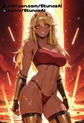 ai_generated blaze_(minecraft) blonde_hair dark_skin etunazai female lava long_hair orange_eyes
