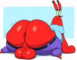 1boy ai_generated all_fours anthro anus ass ass_focus balls ballsack belt big_ass big_balls blue_pants blue_shirt clothing crab crustacean dilf dumptruck_ass enormous_ass enormous_balls fat_ass full_body genitals gigantic_ass gigantic_balls huge_ass huge_balls large_ass large_balls looking_back looking_back_at_viewer male male_only marine massive_ass massive_balls matronai_(artist) mature mature_male mr_krabs nickelodeon plump plump_ass red_body shirt smiling smiling_at_viewer spongebob_squarepants sweat sweating testicles thick_ass
