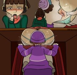 1boy 1girls 2025 ahe_gao anus ass ass_sniffing big_ass brown_hair buttcrack digital_media_(artwork) female green_panties green_sweater lofi_girl lowrise_jeans pussy_juice rimming rimming_female saliva_drip sniffing_ass straight studying sweat synthwave_boy van_batthaus wardrobe_malfunction wet_pussy white_pants