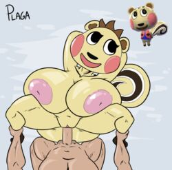 animal_crossing arm_behind_head cally_(animal_crossing) female fur gigantic_breasts huge_breasts nintendo penis plaga pussy sex squirrel thick_thighs vaginal_penetration video_games