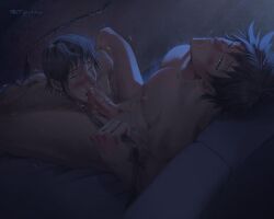 2boys arms_behind_back blowjob blush cum cum_in_mouth dildo dildo_in_ass fushiguro_megumi incest jujutsu_kaisen leash_and_collar leash_pull male/male male_only slave source_request tears toji_fushiguro younger_male younger_penetrating_older