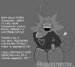 beauty_mark braces cat_ears cursor fishnets grey_body reese_(suggestoaster_) sharp_teeth short_shorts suggestoaster_ tail text