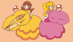 2girls ass breast_expansion breasts comic expansion female huge_ass huge_breasts hyper hyper_breasts mario_(series) massive_breasts metachoke multiple_girls nintendo princess princess_daisy princess_peach sequence super_mario_bros. super_mushroom torn_clothes torn_clothing
