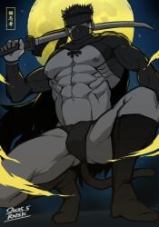 1boy 2025 4_ears abs arm_sleeves aura beefy biceps big_areola big_breasts black_clothing black_fundoshi black_hair boots breasts bulge bulge_through_clothing cape cat_ears cat_humanoid cat_tail covered_face cross_scar dark_lighting dated feline_humanoid flaccid full_body full_moon fundoshi gay grey_body hachimaki headband hi_res holding_object holding_weapon huge_breasts humanoid hunk katana kneeling long_boots looking_at_viewer male male_breasts male_only manly mature_male moonlight muscles muscular muscular_arms muscular_legs muscular_male muscular_thighs nagatekkou navel night ninja no_body_hair oppai original original_character pecs quadriceps revealing_clothes rnsk8931_(rnsk_akatsuki) rokushaku_fundoshi scar scar_on_face short_hair simple_coloring six_pack skimpy solo spiky_hair spread_legs tail text tight_clothing torn_cape tough_guy triceps weapon weapon_over_shoulder yaoi yellow_eyes