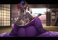 1girls ai_generated artist_request ass breasts dat_ass fate/grand_order fate_(series) female hi_res hips huge_ass huge_breasts light-skinned_female light_skin long_hair mature_female milf minamoto_no_raikou_(fate/grand_order) naughty_face purple_eyes purple_hair tattoo thick_thighs thighs wide_hips