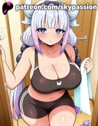 1girls 2025 ai_assisted ai_generated alternate_breast_size anime artist_name bangs beads big_breasts big_breasts big_breasts big_chest black_bra black_sports_bra blue_eyes blunt_bangs blush breast breasts breasts breasts bust busty chest clothed_female door doorway dragon dragon_girl dragon_horns electric_socket female_focus female_only hair_beads hair_ornament hairband hi_res high_quality high_resolution highres horns indoors kanna_kamui kobayashi-san_chi_no_maidragon large_breasts light_purple_hair long_hair low_twintails miss_kobayashi's_dragon_maid multicolored_hair navel older patreon patreon_username room shorts skypassion solo sports_bra sports_shorts sports_uniform sportswear stable_diffusion sweat tail thick_thighs twintails watermark wide_hips