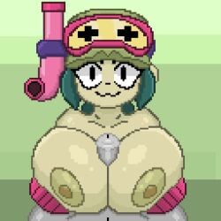 1boy 1girls alli_(brawl_stars) animated animation big_breats brawl_stars female female_focus gloves green_hair green_nipples green_skin paizuri penis penis_between_breasts pixel_animation pixel_art pumpkinz6 white_eyes