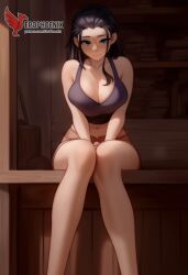 1girls 2d abs ai_generated ass big_ass big_breasts black_hair breasts cleavage erophoenix female female_focus full_body green_eyes long_hair looking_at_viewer navel nico_robin one_piece patreon_username solo solo_female thick thick_thighs uncensored