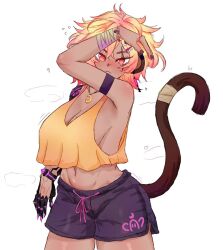 1girls 2d armpits artist_request bare_arms bare_ass bare_chest bare_hands bare_legs bare_midriff bare_navel bare_shoulders bare_skin bare_thighs big_breasts blonde_hair blush bracelet breasts cameltoe collarbone female hair_ornament kokonuts monkey_ears monkey_girl monkey_tail navel necklace pink_highlights prosthetic_arm purple_shorts pussy red_eyes scar_across_eye tagme twitch virtual_youtuber vtuber