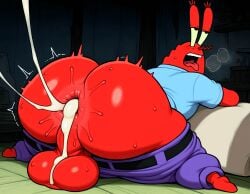 1boy after_anal after_sex ai_generated anthro anus ass ass_focus balls ballsack belt big_ass big_balls blue_pants blue_shirt clothing crab crustacean cum cum_in_anus cumdrip dilf dumptruck_ass ejaculation enormous_ass enormous_balls fat_ass full_body gay genitals gigantic_ass gigantic_balls huge_ass huge_balls indoors large_ass large_balls male male_only marine massive_ass massive_balls matronai_(artist) mature mature_male mr_krabs nickelodeon open_mouth pants plump plump_ass red_body shirt sitting spongebob_squarepants testicles thick_ass tongue tongue_out