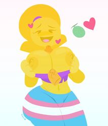 1boy 1girls big_breasts blush breast_squeeze breasts busty emoji emoji_(race) emoji_gurl emojifam_(sssir8) female humanoid male male/female mob_face no_outlines paizuri penis penis_between_breasts slobbyslapper sssir sssir8 yellow_body yellow_hair