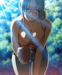 blue_eyes camisole game_cg housewife jeans love mommy mother mother motherly motherly_figure moving_hair neighbor nipples_visible_through_clothing pov sisters_~natsu_no_saigo_no_hi~ sunlight transparent_hair woman_solo